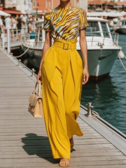Women’s Printed Top & High-Waisted Wide-Leg Trouser Set