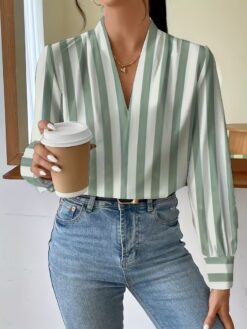 Women’s Striped V-Neck Long Sleeve Blouse